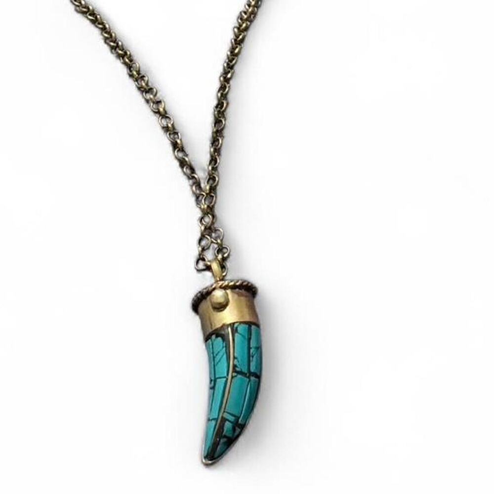 Soixante Neuf Jewels Turquoise Horn Pendant Necklace Boho Designer